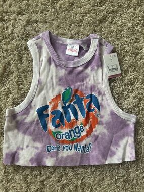 NWT Coca-Cola Fanta Tie-Dye Lavender & Orange Logo Cropped Tank Size Small